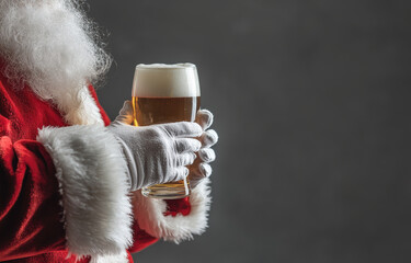 Santa Claus enjoying a festive drink at holiday celebration