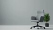 © SlashStd - Grey office chair and plant in minimalist room.