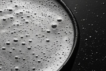 Wall Mural - Frothy milk foam creating a textured surface with bubbles on a dark background, perfect for beverage or food-related projects