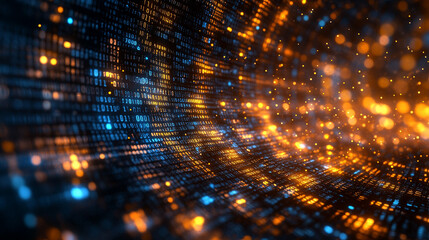 3D rendering of a vibrant digital binary code matrix, symbolizing the connectivity, complexity, and data flood of the modern digital era. The blurred colorful design evokes digital chaos and innovatio