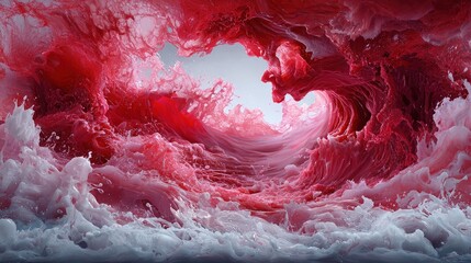 Wall Mural - Abstract red wave, swirling, heart shape, fluid, dynamic, textured.