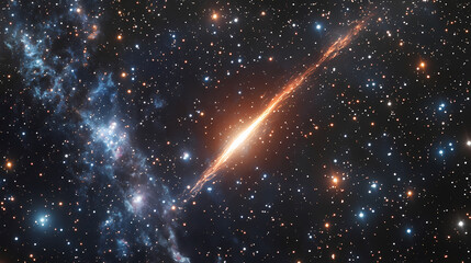 bright star shining in the night sky, surrounded by a cosmic field of scattered light. quasar. illus
