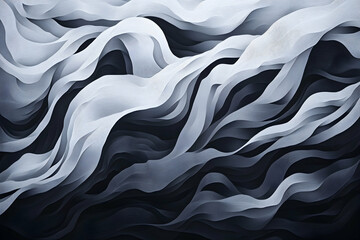Wall Mural - Abstract grayscale paper wave background design for website header. Generative AI