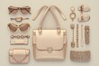 © Isuru - A stylish flatlay showcasing a gold handbag and luxurious accessories, including sunglasses and jewelry.