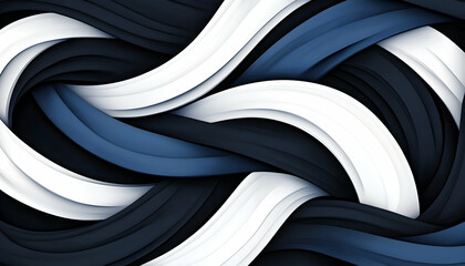 Wall Mural - Abstract swirling navy, white, black curves digital art background for website design. Generative AI