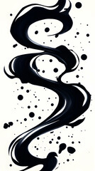 Wall Mural - Abstract Black Ink Swirl Design, White Background, Dots, Graphic Design Element. Generative AI