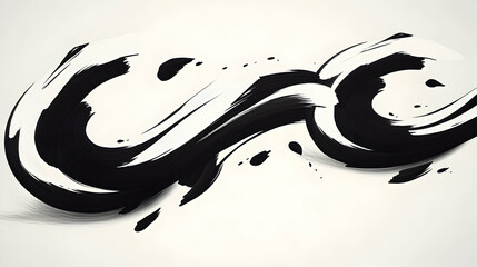 Wall Mural - Abstract Black Ink Brush Strokes Wave Design, White Background, Flowing Motion, Graphic Element. Generative AI