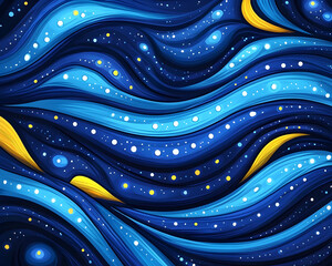 Wall Mural - Abstract Blue and Gold Swirling Night Sky Pattern Background for Design. Generative AI