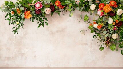 Sticker -   Two adjacent walls adorned with flower arrangements