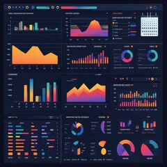 Poster - A vibrant and colorful data visualization dashboard with various charts and graphs depicting analytics trends.