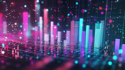 Poster - Abstract Data Visualization with Colorful Bars and Dots Representing Financial Growth and Technology in Modern Digital Environment