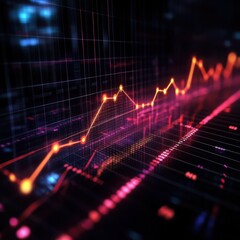 Poster - Dynamic data visualization with vibrant orange and pink graphs highlighting growth trends in a digital world.