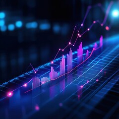 Poster - Dynamic data visualization showing upward trends in vibrant purple and blue against a dark backdrop.