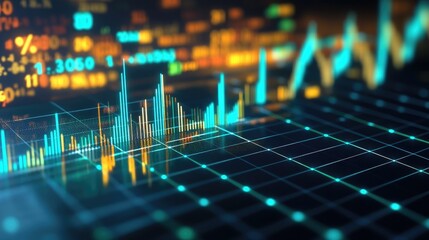 Poster - Dynamic Financial Data Visualization with Colorful Graphs and Charts for Stock Market Analysis and Investment Insights in Digital Display