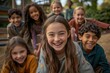© Isuru - A group of happy children smiling brightly at the camera during an outdoor playtime.