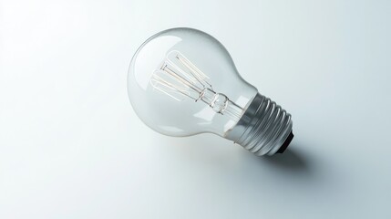 Poster - A Clear Glass Light Bulb with an Innovative Design Resting on a Minimalist Surface, Symbolizing Bright Ideas and Creative Innovation in Modern Lighting Solutions