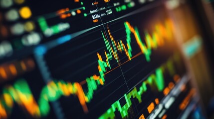 Poster - Dynamic Financial Market Chart Displaying Fluctuating Stock Prices and Trends with Colorful Backgrounds Illustrating Investment Opportunities and Market Analysis