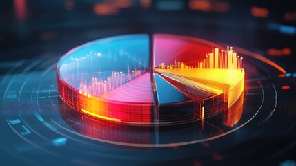 Poster - Colorful Data Visualization Representing Modern Business Analytics with Pie Chart, Bar Graph and Neon Effects in a Futuristic Digital Environment