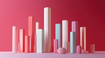 Poster - Colorful Geometric Shapes in Various Heights and Sizes on a Vibrant Background Creating a Playful and Modern Aesthetic for Creative Projects
