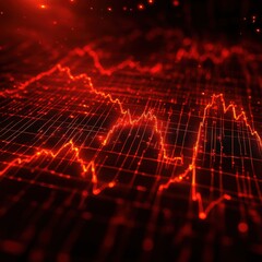 Poster - Abstract red data visualization with dynamic graph lines representing fluctuations in data trends.
