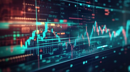 Poster - Abstract Data Visualization with Colorful Graphs Displaying Stock Market Trends and Digital Information in a Modern Financial Background