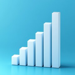 Poster - stylized white bar chart on a vibrant blue background, representing growth and success in data analy