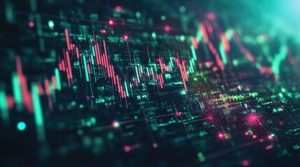 Poster - Futuristic Abstract Digital Visualization of Stock Market Data with Colorful Graph Lines and Data Points Representing Financial Trends and Analytics