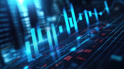 Poster - Dynamic Data Visualization with Sharp Blue Financial Graphs and Metrics Representing Growth, Trends, and Market Activity in a Digital Space