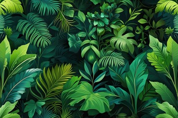  Lush Green Botanical Background with Exotic Foliage Patterns for Digital Art