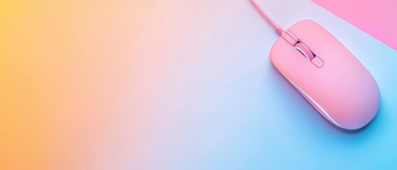 Poster - pink computer mouse on colorful background, perfect for tech enthusiasts