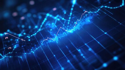 Poster - Abstract Data Visualization with a Blue Color Palette Featuring Dynamic Graph Lines and Increasing Trend Indicators in a Futuristic Style