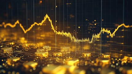 Poster - Dynamic Visualization of Financial Trends on a Digital Platform with Golden Cryptocurrency Coins and Graphical Data Representations Illustrating Market Fluctuations