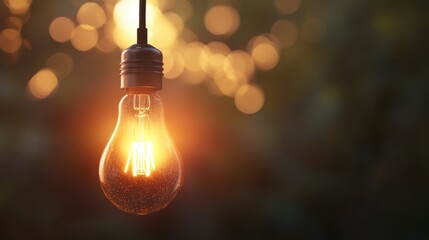 Poster - Warm Vintage Light Bulb Illuminating a Soft Glowing Background with Bokeh Effect, Creating a Cozy and Inviting Atmosphere