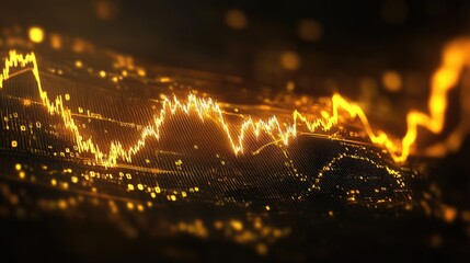 Poster - Abstract Visualization of Financial Data with Glowing Lines to Represent Stock Market Trends and Price Fluctuations in a Digital Environment