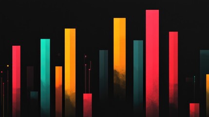  - Abstract Colorful Bar Chart Design on Dark Background Featuring Vibrant Shades of Pink, Yellow, Green, and Blue with Gradients and Artistic Elements