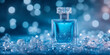 © Yuan - stunning blue perfume bottle surrounded by sparkling crystals, creating magical atmosphere
