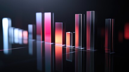 Poster - Abstract Data Visualization with Transparent Rectangular Bars Reflecting Modern Business Analytics Trends Against a Dark Background