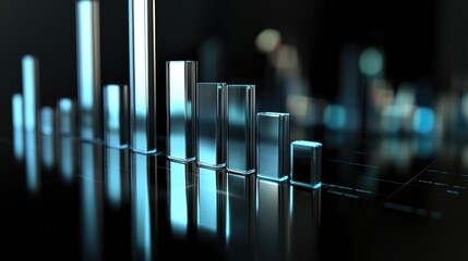 Poster - Abstract Visual Representation of Data Analysis with Glass-like Bar Charts Displaying Growth and Trends Against a Softly Lit Background