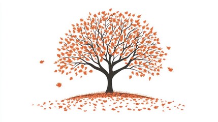 Aufkleber - Autumn tree with falling leaves isolated on white background.