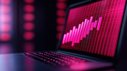 Poster - modern laptop displaying vibrant pink data visualization on screen, showcasing dynamic graph
