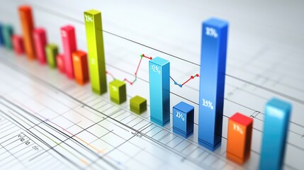 Poster - Colorful Bar Graphs and Line Chart Depicting Financial Data Trends on a Grid Background for Business Analysis and Presentation Purposes