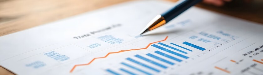 Poster - A business professional analyzes a financial report, highlighting trends with a pen. The image depicts a focus on data visualization and decision-making in a corporate environment.