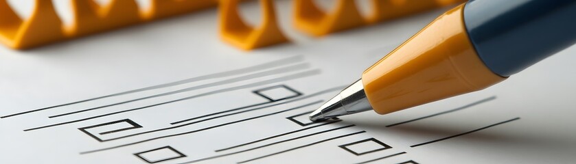 Poster - A close-up view of a pen on a blueprint with geometric shapes and lines. Perfect for illustrating planning, design, or architectural concepts in professional environments.
