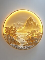 Wall Mural - Illuminated Mountain Waterfall 3D Wall Art