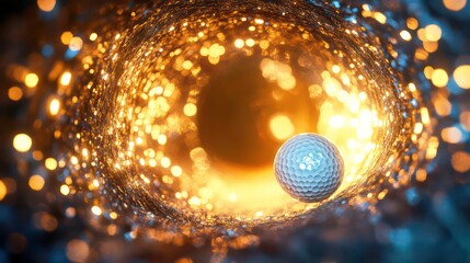 Aufkleber - Golf ball rolling through a glittering tunnel of light.