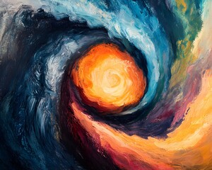 Poster - A vibrant and dynamic abstract painting that captures the essence of swirling colors, emphasizing the interplay between light and darkness, evoking emotions of energy and transform