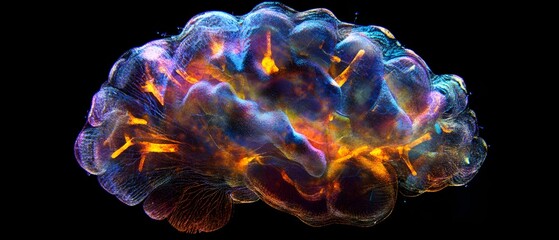 Poster - An abstract representation of the human brain, showcasing vibrant colors and dynamic energy patterns that symbolize creativity, intelligence, and the complexity of thought.