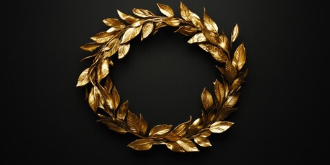 Wall Mural - Gold leaf wreath on black