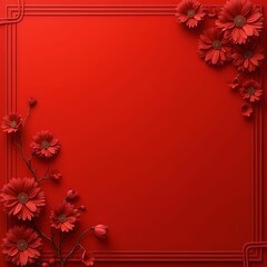 Aufkleber - The image shows a red background with a square frame and red flowers, likely for a festive or decorative purpose.