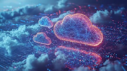 Poster - Abstract glowing cloud network data concept.